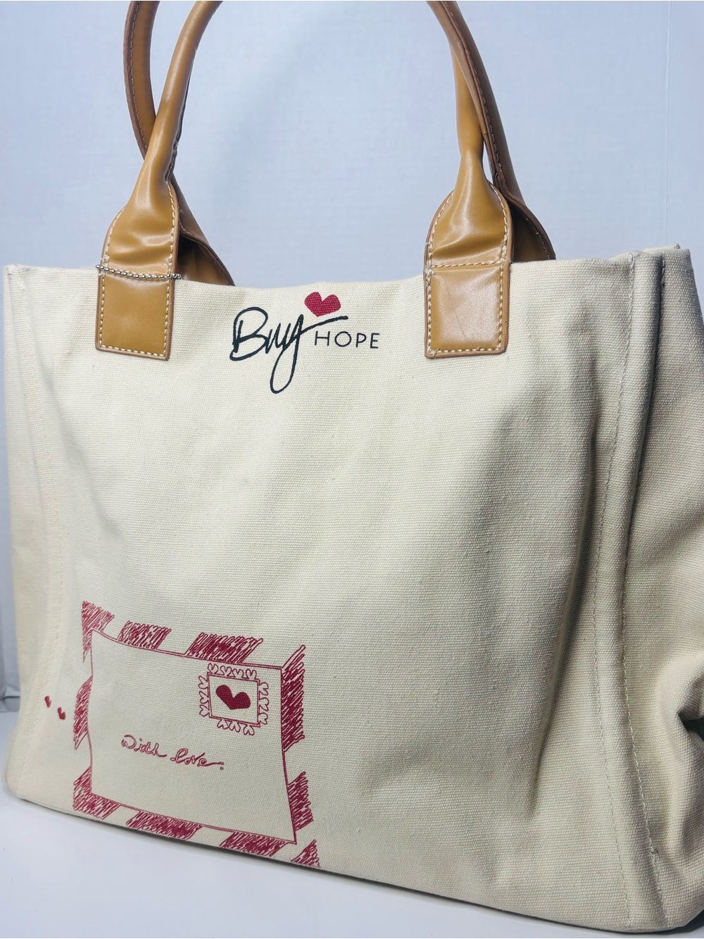 Cream Canvas Tote with Tan Handles - Picture 3 of 9